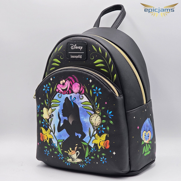 Loungefly Disney Alice In Wonderland Cameo Floral Black Mini Backpack Bag New - Picture 3 of 9